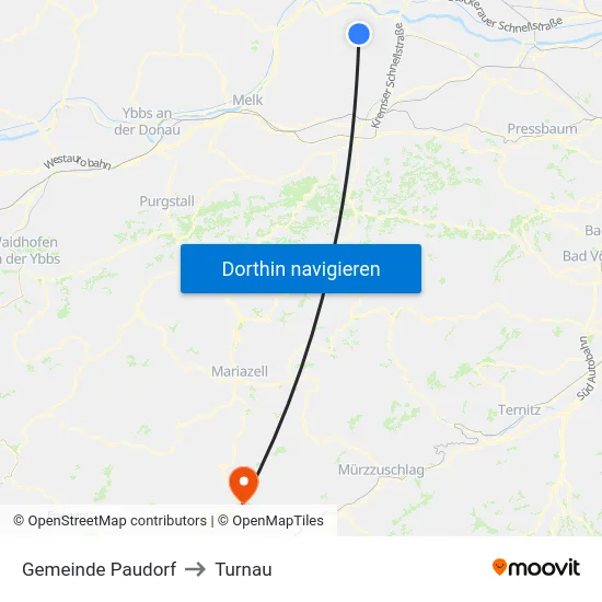 Gemeinde Paudorf to Turnau map
