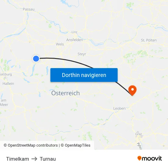 Timelkam to Turnau map