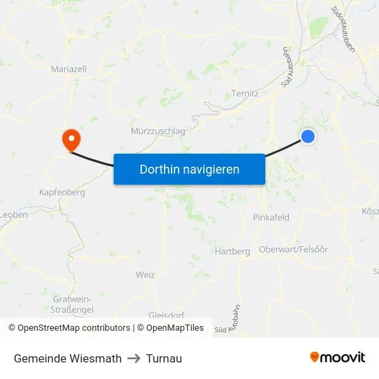 Gemeinde Wiesmath to Turnau map