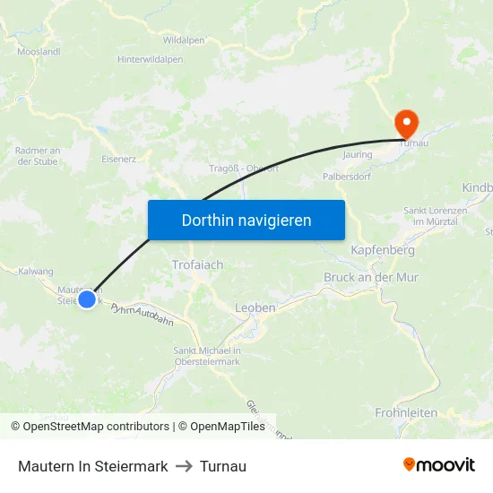 Mautern In Steiermark to Turnau map