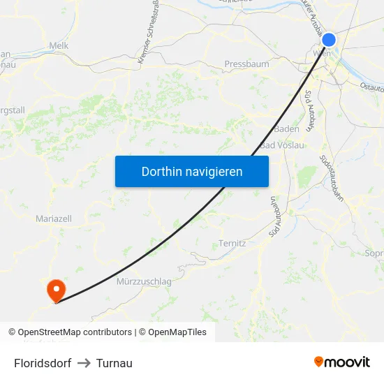 Floridsdorf to Turnau map