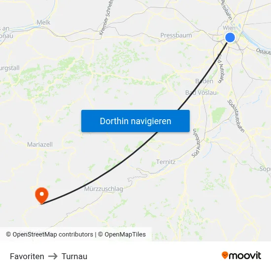 Favoriten to Turnau map