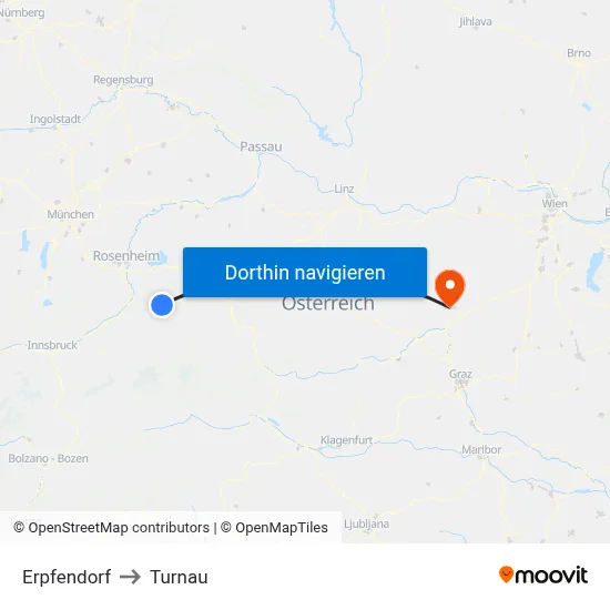 Erpfendorf to Turnau map