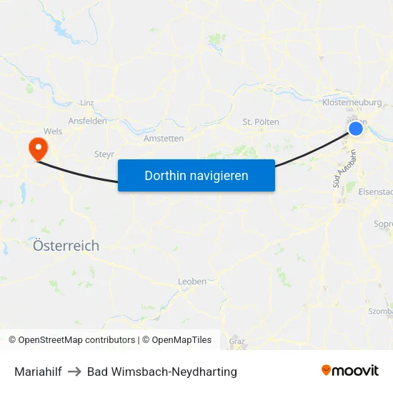 Mariahilf to Bad Wimsbach-Neydharting map
