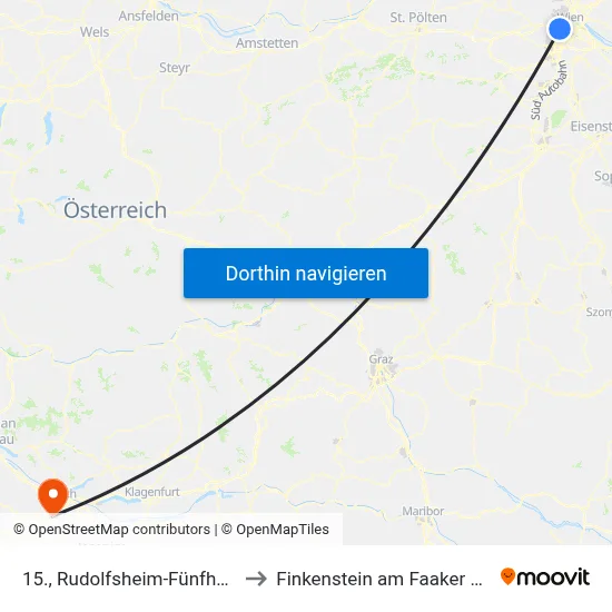 15., Rudolfsheim-Fünfhaus to Finkenstein am Faaker See map