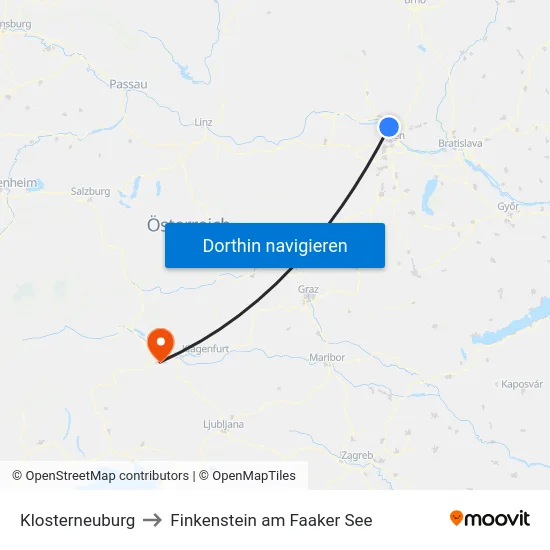 Klosterneuburg to Finkenstein am Faaker See map