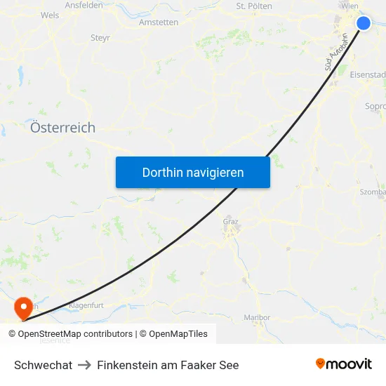 Schwechat to Finkenstein am Faaker See map