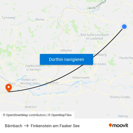 Bärnbach to Finkenstein am Faaker See map