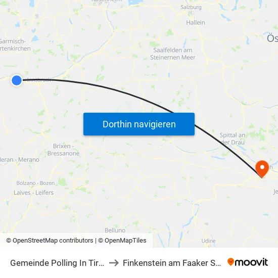 Gemeinde Polling In Tirol to Finkenstein am Faaker See map