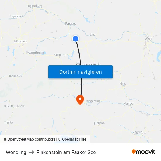 Wendling to Finkenstein am Faaker See map
