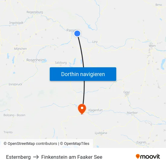 Esternberg to Finkenstein am Faaker See map