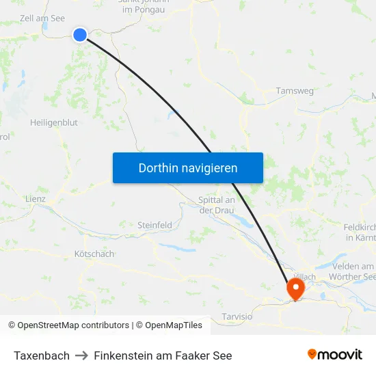 Taxenbach to Finkenstein am Faaker See map