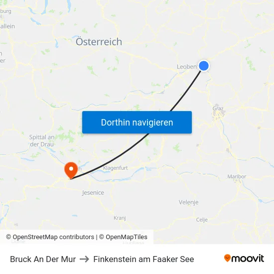 Bruck An Der Mur to Finkenstein am Faaker See map