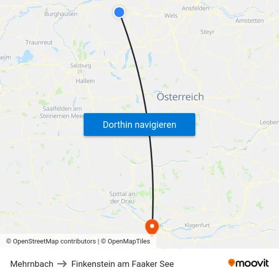 Mehrnbach to Finkenstein am Faaker See map