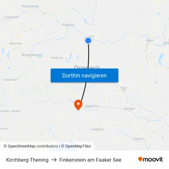 Kirchberg-Thening to Finkenstein am Faaker See map
