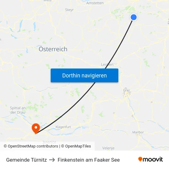 Gemeinde Türnitz to Finkenstein am Faaker See map