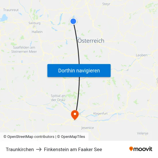 Traunkirchen to Finkenstein am Faaker See map