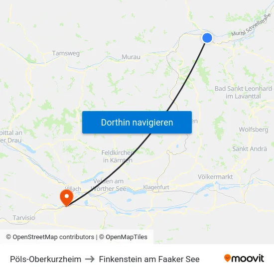 Pöls-Oberkurzheim to Finkenstein am Faaker See map