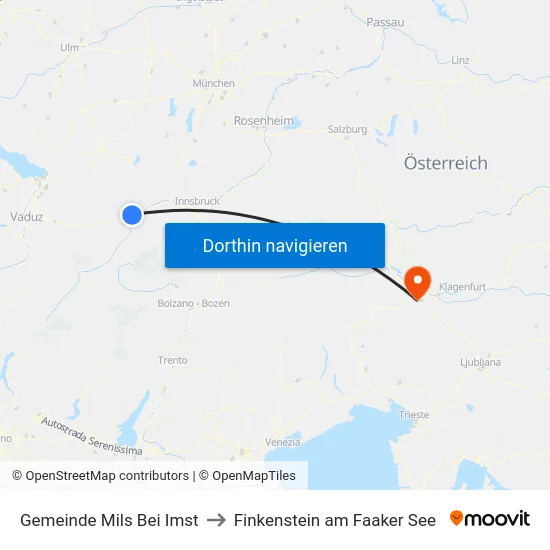 Gemeinde Mils Bei Imst to Finkenstein am Faaker See map