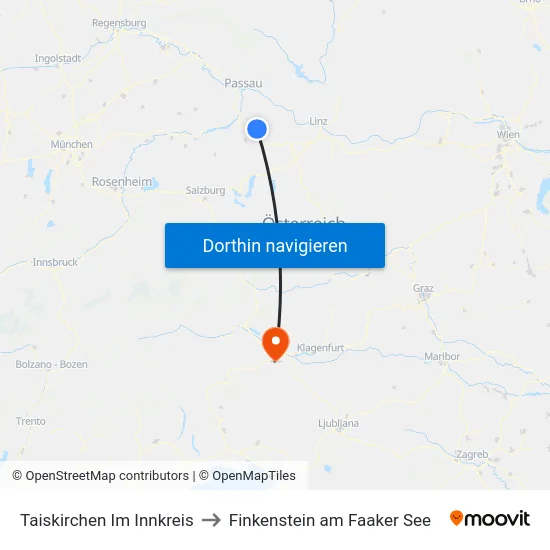 Taiskirchen Im Innkreis to Finkenstein am Faaker See map