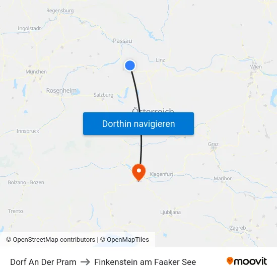 Dorf An Der Pram to Finkenstein am Faaker See map
