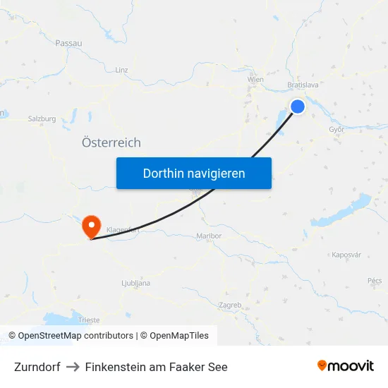 Zurndorf to Finkenstein am Faaker See map