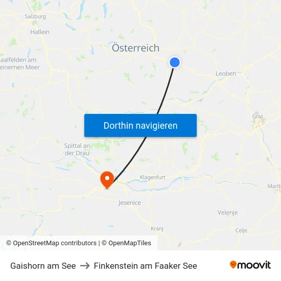 Gaishorn am See to Finkenstein am Faaker See map