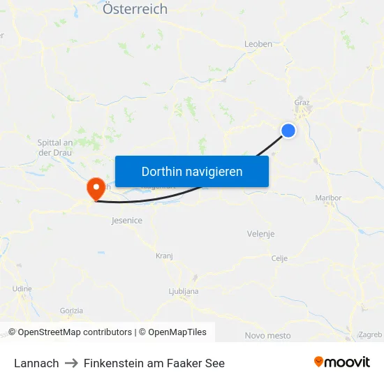 Lannach to Finkenstein am Faaker See map