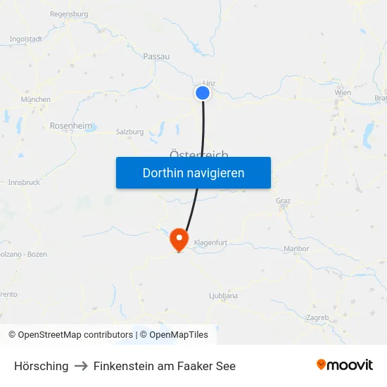 Hörsching to Finkenstein am Faaker See map