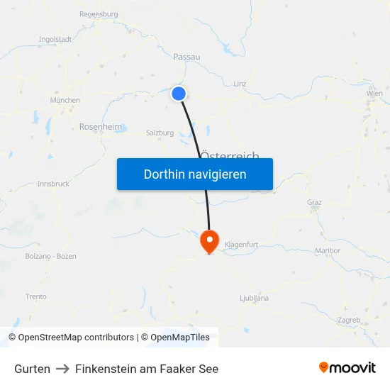 Gurten to Finkenstein am Faaker See map