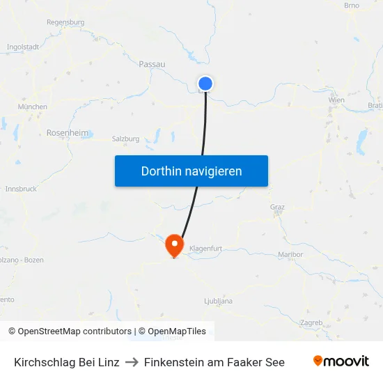 Kirchschlag Bei Linz to Finkenstein am Faaker See map
