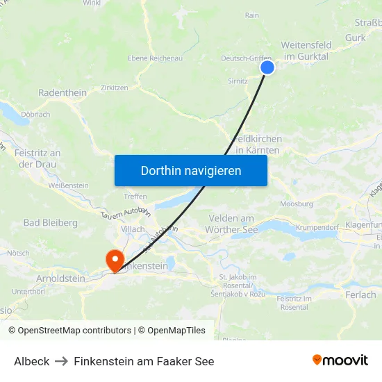 Albeck to Finkenstein am Faaker See map