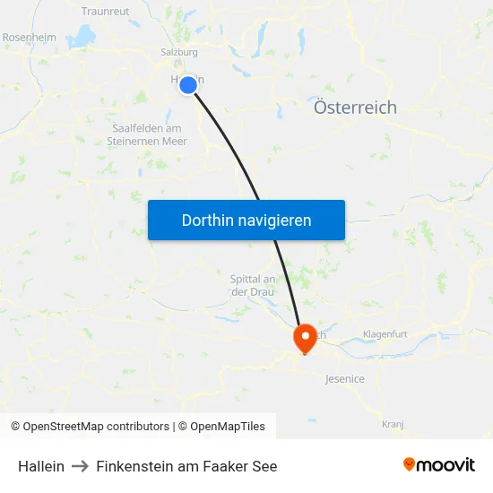 Hallein to Finkenstein am Faaker See map