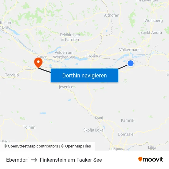 Eberndorf to Finkenstein am Faaker See map