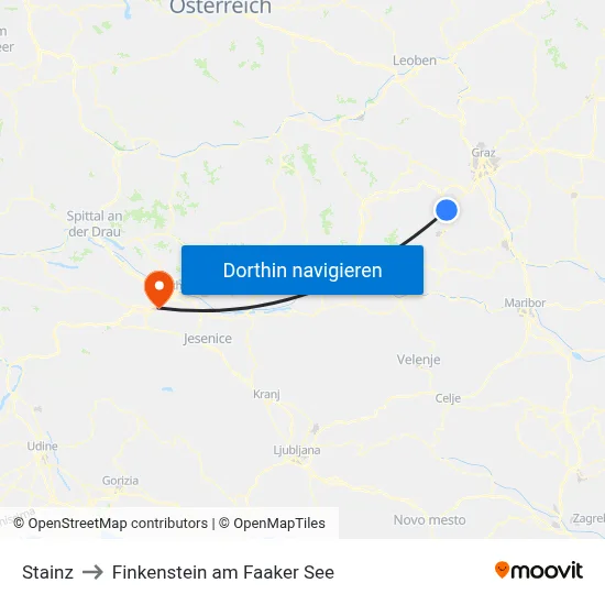 Stainz to Finkenstein am Faaker See map