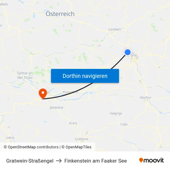 Gratwein-Straßengel to Finkenstein am Faaker See map