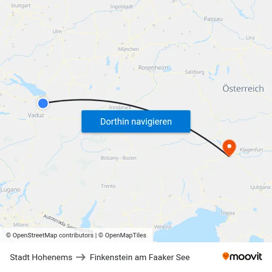Stadt Hohenems to Finkenstein am Faaker See map