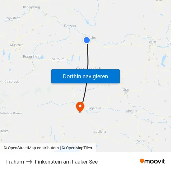 Fraham to Finkenstein am Faaker See map