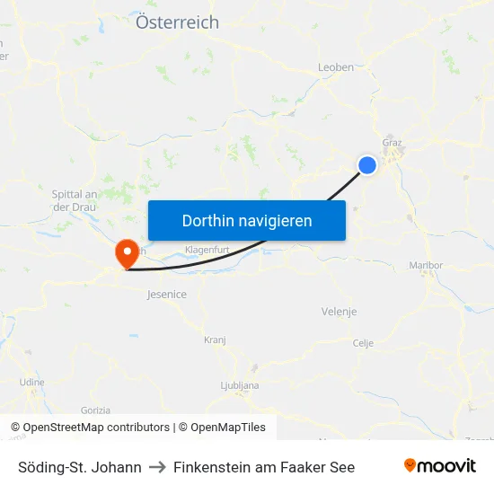 Söding-St. Johann to Finkenstein am Faaker See map