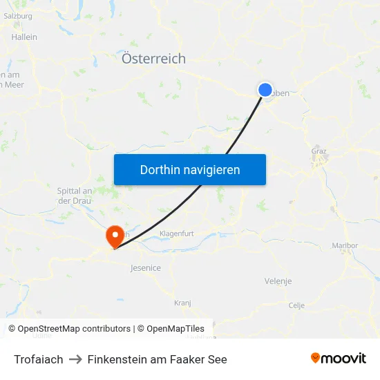 Trofaiach to Finkenstein am Faaker See map
