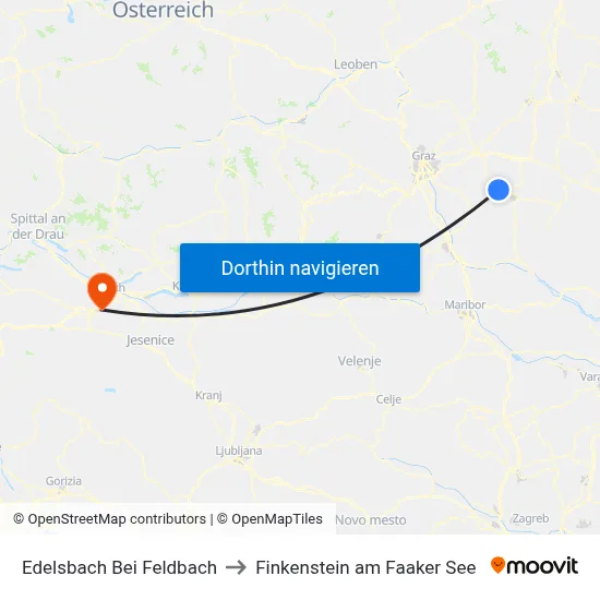 Edelsbach Bei Feldbach to Finkenstein am Faaker See map