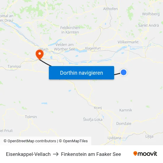 Eisenkappel-Vellach to Finkenstein am Faaker See map