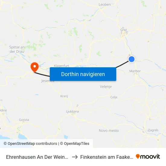 Ehrenhausen An Der Weinstraße to Finkenstein am Faaker See map