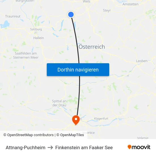 Attnang-Puchheim to Finkenstein am Faaker See map