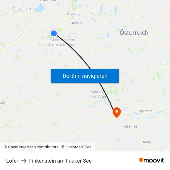 Lofer to Finkenstein am Faaker See map