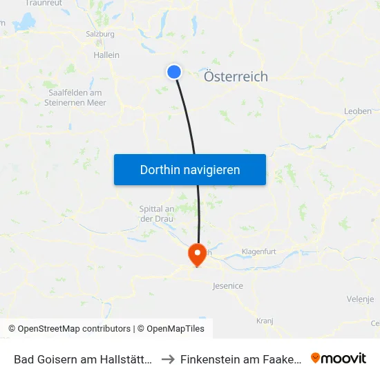 Bad Goisern am Hallstättersee to Finkenstein am Faaker See map