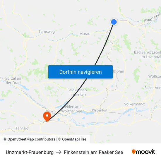 Unzmarkt-Frauenburg to Finkenstein am Faaker See map