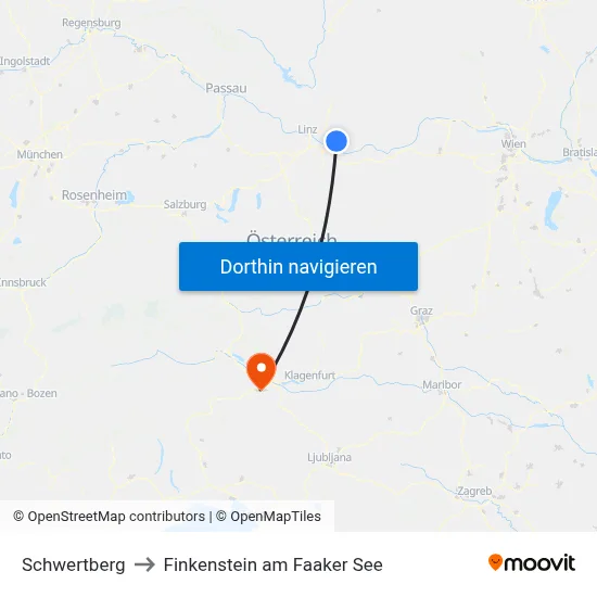 Schwertberg to Finkenstein am Faaker See map