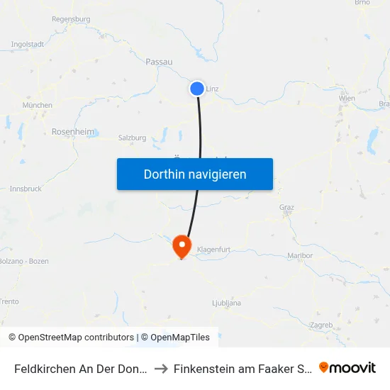 Feldkirchen An Der Donau to Finkenstein am Faaker See map