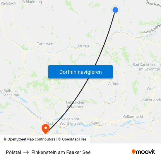 Pölstal to Finkenstein am Faaker See map